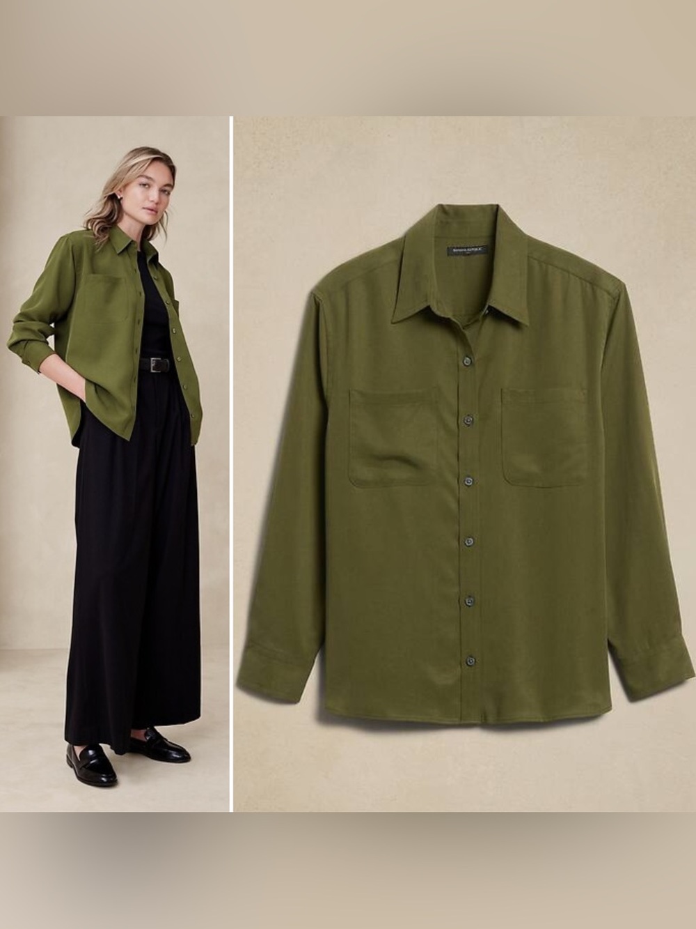 Banana Republic Green Button Down Oversized Shirt Size Small